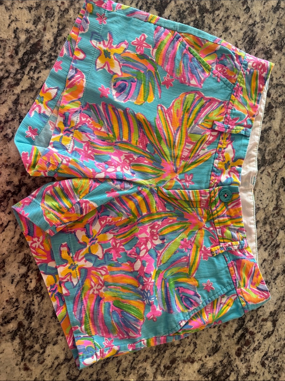 Lilly Pulitzer Turquoise Tropical Print High-Waist Shorts